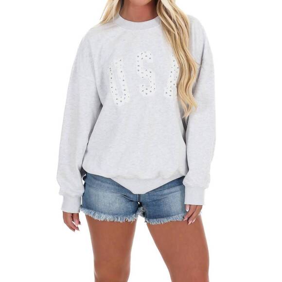 NEW LE LIS chill in the usa sweatshirt in light heather grey - Picture 2 of 5